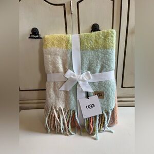 NWT Uggs Brook Plaid Throw with fringe pastel color block Spring Summer blanket